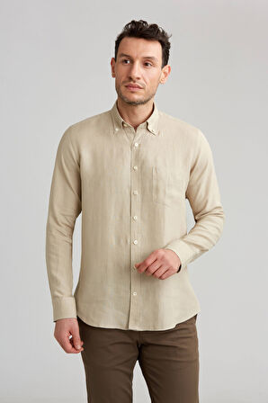 Bisse Regular Fit Paşa Yaka Bej Erkek Gömlek GM23Y231134_D07