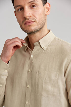 Bisse Regular Fit Paşa Yaka Bej Erkek Gömlek GM23Y231134_D07