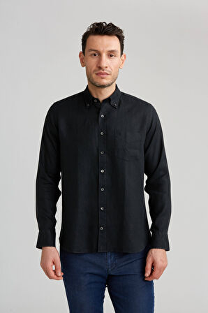 Bisse Regular Fit Paşa Yaka Siyah Erkek Gömlek GM23Y231134_D99