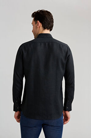 Bisse Regular Fit Paşa Yaka Siyah Erkek Gömlek GM23Y231134_D99