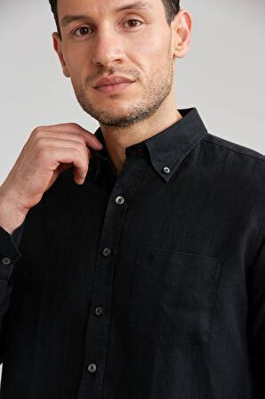 Bisse Regular Fit Paşa Yaka Siyah Erkek Gömlek GM23Y231134_D99