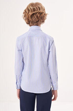 Bisse Regular Fit Yaka Düğmeli Mavi Erkek Çocuk Gömlek GM23Y231161_D35