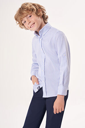 Bisse Regular Fit Yaka Düğmeli Mavi Erkek Çocuk Gömlek GM23Y231161_D35