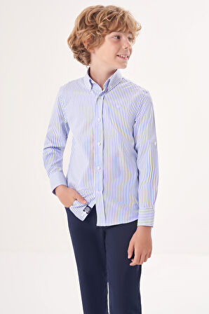 Bisse Regular Fit Yaka Düğmeli Mavi Erkek Çocuk Gömlek GM23Y231161_D35