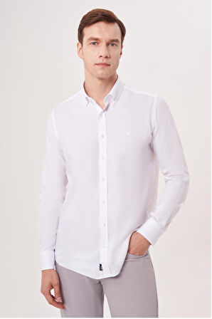 Bisse Regular Fit Paşa Yaka Beyaz Erkek Gömlek GM23Y231163_D01