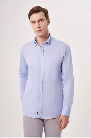 Bisse Regular Fit Paşa Yaka Mavi Erkek Gömlek GM23Y231163_D35