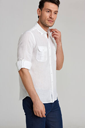 Bisse Regular Fit Uzun Kollu Paşa Yaka Kol İçi Apoletli Beyaz Erkek Gömlek GM23Y231131_D01
