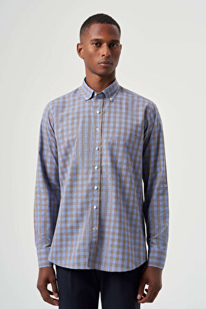 Bisse Regular Fit Paşa Yaka Ekoseli Kahve Erkek Gömlek GM23K232024_D11