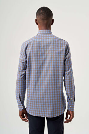 Bisse Regular Fit Paşa Yaka Ekoseli Kahve Erkek Gömlek GM23K232024_D11