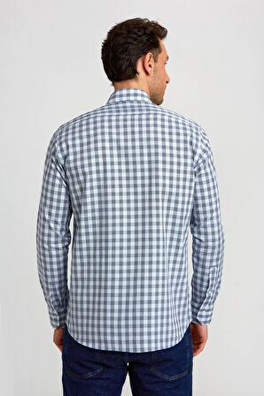 Bisse Regular Fit Paşa Yaka Ekoseli Mavi Erkek Gömlek GM23K232024_D35
