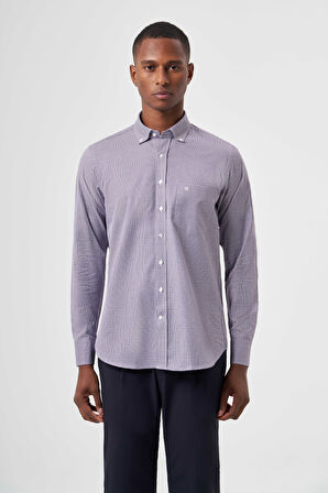 Bisse Regular Fit Paşa Yaka Desenli Lila Erkek Gömlek GM23K232040_D44