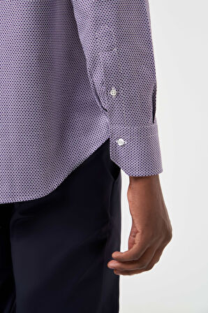 Bisse Regular Fit Paşa Yaka Desenli Lila Erkek Gömlek GM23K232040_D44