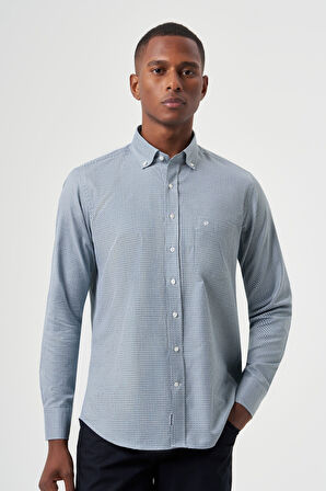 Bisse Regular Fit Paşa Yaka Desenli Yeşil Erkek Gömlek GM23K232040_D47