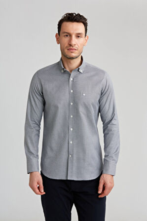 Bisse Regular Fit Paşa Yaka Desenli Gri Erkek Gömlek GM23K232040_D55