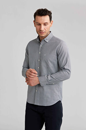 Bisse Regular Fit Paşa Yaka Desenli Gri Erkek Gömlek GM23K232040_D55