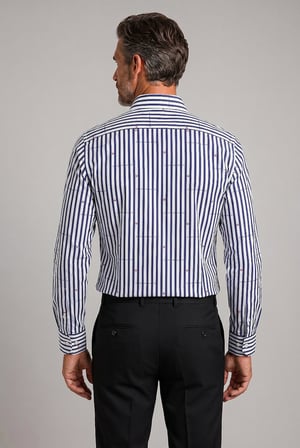 Bisse Lacivert Regular Fit Pamuk Çizgili Spor Yaka Kalın Gömlek GM23K232057_C39