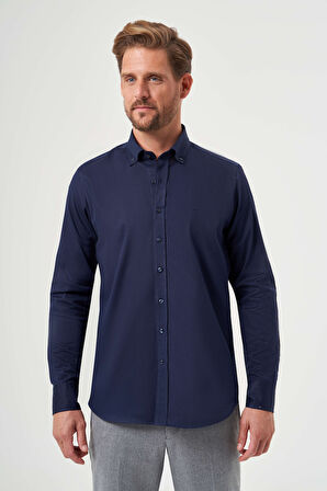 Bisse Regular Fit Paşa Yaka Lacivert Spor Erkek Gömlek GM23K232026_D39
