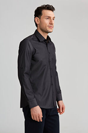 Bisse Regular Fit Paşa Yaka Kol İçi Apoletli Antrasit Erkek Gömlek GM23K232043_D58