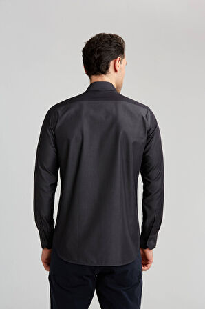 Bisse Regular Fit Paşa Yaka Kol İçi Apoletli Antrasit Erkek Gömlek GM23K232043_D58