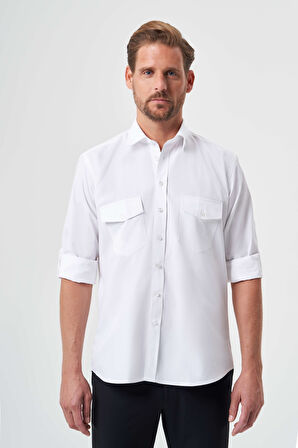 Bisse Regular Fit Kol İçi Apoletli Beyaz Spor Erkek Gömlek GM23K232060_D01