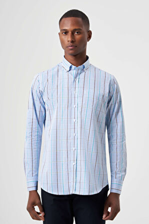 Bisse Regular Fit Paşa Yaka Mavi Spor Erkek Gömlek GM23K232010_D35