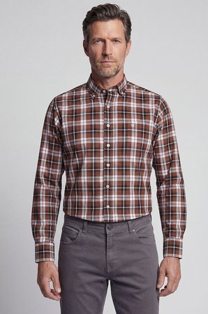 Bisse Regular Fit Paşa Yaka Ekose Pamuk Kahve Erkek Gömlek GM23K232011_D11