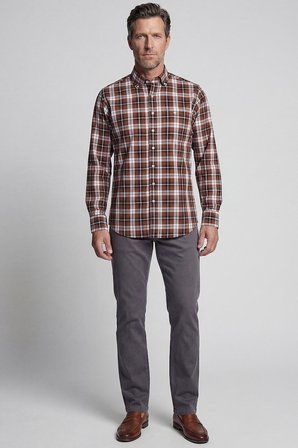 Bisse Regular Fit Paşa Yaka Ekose Pamuk Kahve Erkek Gömlek GM23K232011_D11