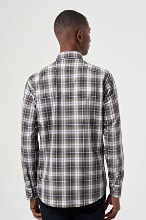 Bisse Regular Fit Paşa Yaka Haki Ekoseli Erkek Gömlek GM23K232011_D49