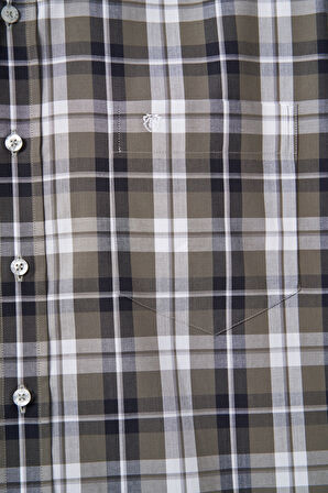 Bisse Regular Fit Paşa Yaka Haki Ekoseli Erkek Gömlek GM23K232011_D49