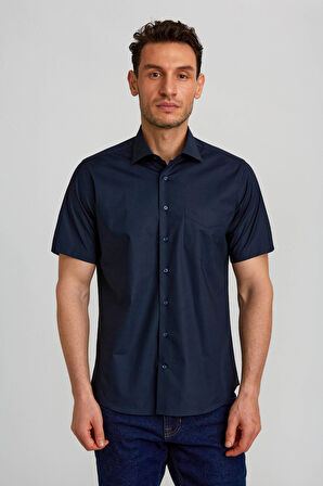 Bisse Regular Fit Kısa Kollu Klasik Lacivert Erkek Gömlek GM23Y231170_D39