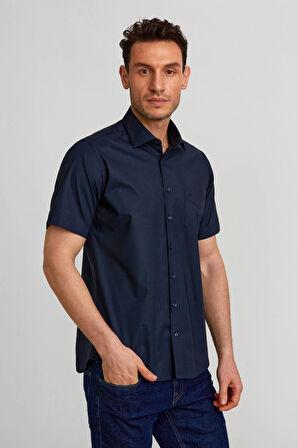 Bisse Regular Fit Kısa Kollu Klasik Lacivert Erkek Gömlek GM23Y231170_D39