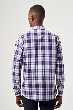 Bisse Regular Fit Paşa Yaka Ekoseli Lila Erkek Gömlek GM23K232009_D44