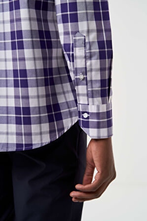 Bisse Regular Fit Paşa Yaka Ekoseli Lila Erkek Gömlek GM23K232009_D44