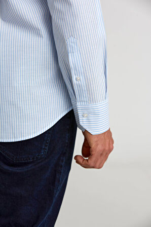 Bisse Regular Fit Paşa Yaka Kol İçi Apoletli Mavi Erkek Gömlek GM23Y231125_C35