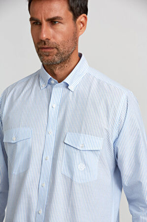 Bisse Regular Fit Paşa Yaka Kol İçi Apoletli Mavi Erkek Gömlek GM23Y231125_C35