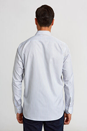 Bisse Regular Fit Kol İçi Apoletli Mavi Çizgili Erkek Gömlek GM23K232014_C35