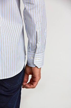 Bisse Regular Fit Kol İçi Apoletli Mavi Çizgili Erkek Gömlek GM23K232014_C35