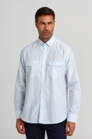 Bisse Regular Fit Paşa Yaka Kol İçi Apoletli Mavi Spor Erkek Gömlek GM23Y231124_C35