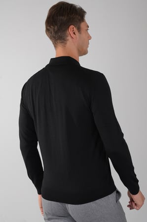 Bisse Polo Yaka Fermuar Detaylı Siyah Erkek Yün Triko TR23KNOS23211_D99