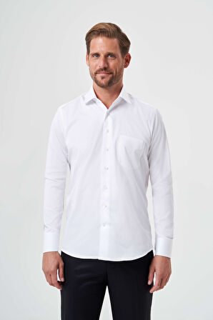 Bisse Regular Fit Beyaz Saten Erkek Gömlek GM23K232020_D01