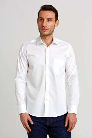 Bisse Regular Fit Beyaz Saten Erkek Gömlek GM23K232064_D01