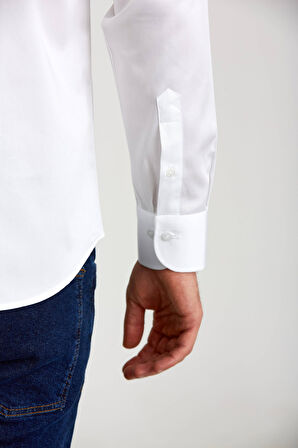Bisse Regular Fit Beyaz Saten Erkek Gömlek GM23K232064_D01