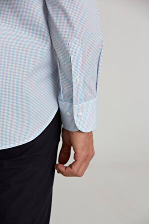 Bisse Regular Fit İtalyan Yaka Kareli Mavi Erkek Gömlek GM23K232072_D35