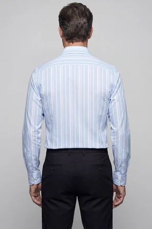 Bisse Regular Fit Alttan Britli Yaka Yazlık Çizgili Pamuk Mavi Erkek Gömlek GM23K232075_D35