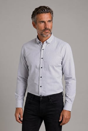 Bisse Siyah Modern Fit Pamuk Düğmeli Paşa Yaka Küçük Armür Kare Gömlek GMKRA0122300200_D99
