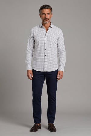 Bisse Siyah Modern Fit Pamuk Düğmeli Paşa Yaka Küçük Armür Kare Gömlek GMKRA0122300200_D99