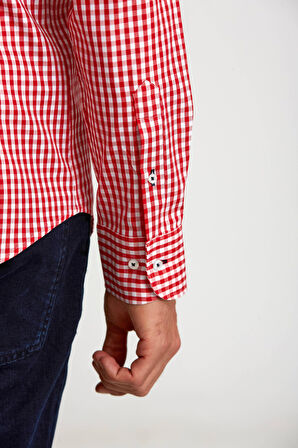 Bisse Modern Fit Gizli Düğme Yakalı Kırmızı Spor Erkek Gömlek GMKRA0122300202_D24