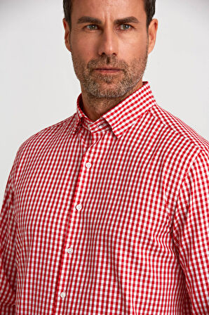 Bisse Modern Fit Gizli Düğme Yakalı Kırmızı Spor Erkek Gömlek GMKRA0122300202_D24