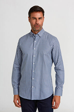 Bisse Modern Fit Gizli Düğme Yakalı Lacivert Spor Erkek Gömlek GMKRA0122300202_D39