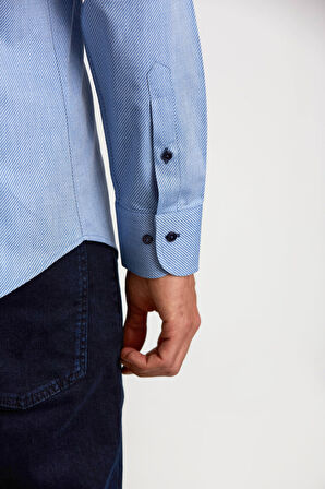 Bisse İtalyan Yaka Gizli Düğmeli Mavi Spor Erkek Gömlek GMARS0222300207_D35